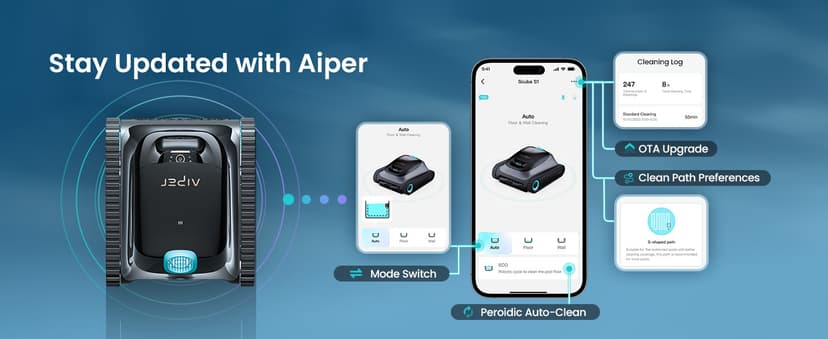 (2025 Upgrade) Aiper Scuba S1 Robotic Pool Cleaner, Wall & Waterline Cleaning, Double Filtration, Extended 180-Min Battery Life, Smart Navigation, App Support, OTA Upgrade