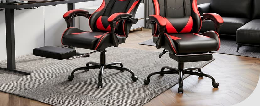 Gaming Chair, Ergonomic Computer Chair with Footrest and Lumbar Support, Height Adjustable Office Chair with 360° Swivel Seat and Headrest (Red & Black)