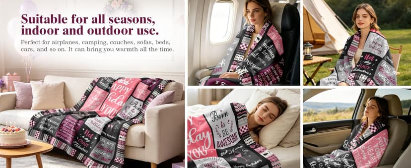 Birthday Gifts for Women Girls Throw Blanket 60"X50", Happy Birthday Decorations for Women, Gifts for Women Birthday Unique, Womens Birthday Gift Ideas for Her Friend Mom Sister Grandma Wife