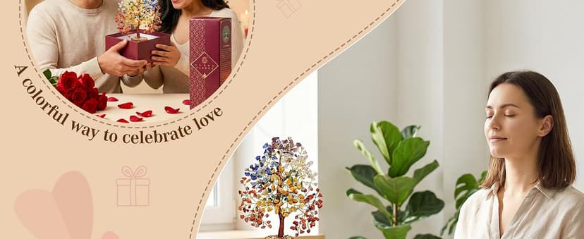 Crystal Tree of Life 7 Chakra Healing Crystal Trees for Home Decor, Office Desk Decor, Boho Decor, Handmade Bonsai Trees for Positive Energy, Money, Good Luck Birthday Gifts for Women, Mom