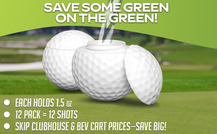 GoSports Mulligan Shots Golf Ball Shot Glasses with Lids - 12 Pack - Funny Golf Gifts for Men