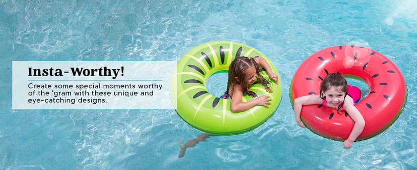 JOYIN Inflatable Swim Tube Raft (3 pack) with Summer Fruits Painting, Pool Toys for Swimming Pool Party Decorations