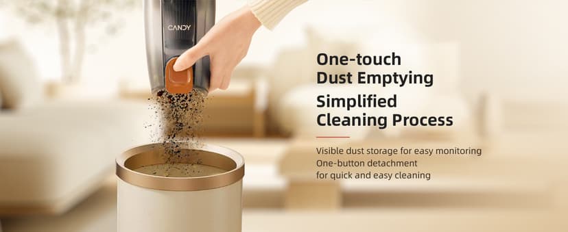 Candy Corded Stick Vacuum Cleaner, Powerful Suction Handheld Vacuum with One-Click Dust Disposal, 3-in-1 Use for Hard Floor, Ceramic Tile, 0.8 Liters Capacity, Easy Clean