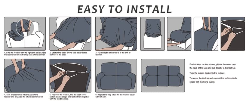 molasofa Recliner Sofa Covers - Leather Like Recliner Sofa 3 Seater Recliner Couch Covers for 3 Cushion Couch 8 Pieces Washable Stretch Reclining Sofa Slipcovers (Brown)