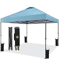 CROWN SHADES 10x10 Pop Up Canopy Tent - Patented Center Lock One Push Instant Outdoor Canopy Beach Tent with STO-N-Go Bag 8 Stakes & 4 Sand Bags,Black