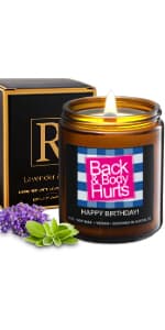Funny Happy Birthday Candle, Unique Happy Birthday Gifts for Women and Men, Fun Gift Ideas for 30th, 40th, 50th and 60th Birthdays, Back and Body Hurts Candle, Long-Lasting Scent, Gift-Ready