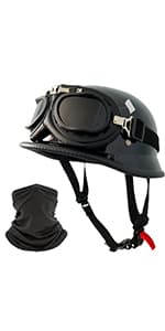 German Style Skull Cap Adult Men Women Half Shell Helmet, DOT Approved Retro Half Face Helmet for Cruiser Scooter Chopper (XXL)