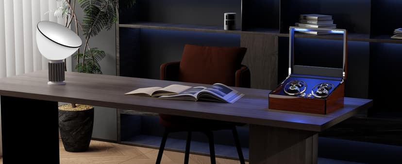 BEWISHOME BEWISHOME Watch Winders for Automatic Watches, Automatic Watch Winder Box Watch Spinner with LED Light, 4 Watch Winder with Quiet Running Motor and 6 Storage Case for Man/Woman's Watches, Brown SYQ01Y