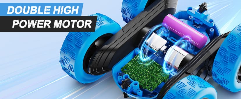 Remote Control Car, RC Cars Toys for Kids Ages 6-12, 4WD Stunt Car with LED Lights & 360° Flips, 2.4GHz, Upgraded USB-C Modular Batteries, 8-10 Year Old Boys Birthday Gift 1-Blue