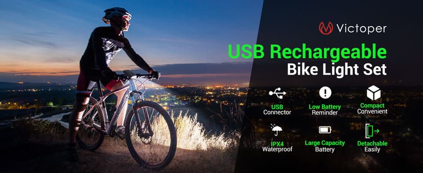 Victoper Bike Light, High Lumens Super Bright Bicycle Lite, 6 Modes USB Rechargeable Bike Headlight Set, Waterproof Safety Bike Frontlight for Road, Mountain, Night Riding B0B4JCX6YN