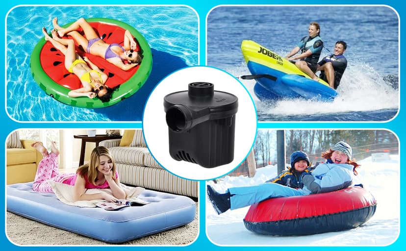 Electric Air Pump,Portable Quick-Fill Air Pump, Air Mattress Pump with 3 Nozzles for Inflatable Boat, Air Mattress Beds,Swimming Ring.Compatible with Home and car Adapter by Inscool (110V AC/12V DC)