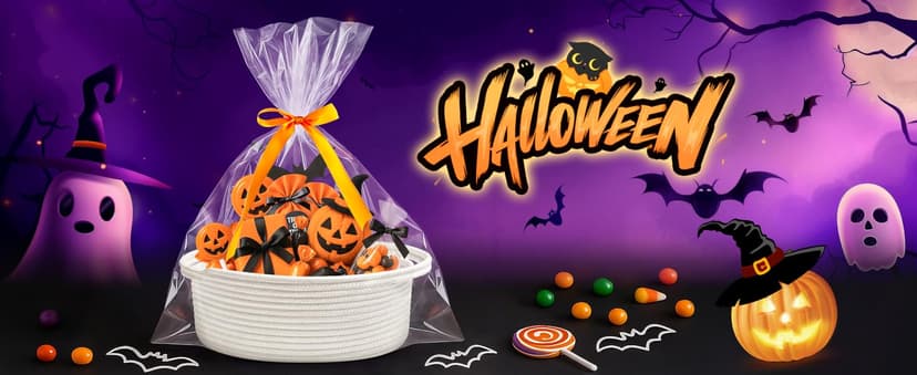 Pro Goleem Small Woven Basket with Gift Bags and Ribbons Durable Baskets for Halloween Gifts Empty Small Rope Basket for Storage 12"X 8" X 5" Baby Toy Baskets with Handles, White