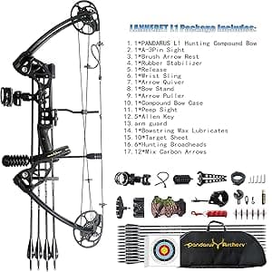 Compound Bow Draw Weight 0-70 Lbs for Pull Beginner and Intermediate Archer Fully Adjustable 19.25"-31" with All Accessories, up to IBO 320 fps,Package with Archery Hunting Equipment New 2024