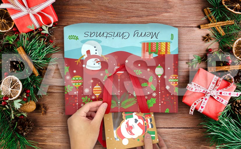 PARSUP 8PCS Christmas Gift Bags, Non-Woven Christmas Bags with Handles, Treat Tote for Gifts Wrapping Shopping, Xmas Party Supplies