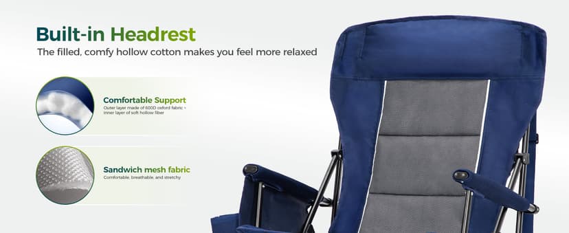 ALPHA CAMP Oversized Folding Camping Chairs High Backrest Heavy Duty Lawn Chairs for Adults Support 500 LBS Portable Camp Chairs with Cup Holders Large Side Pocket for Outdoor