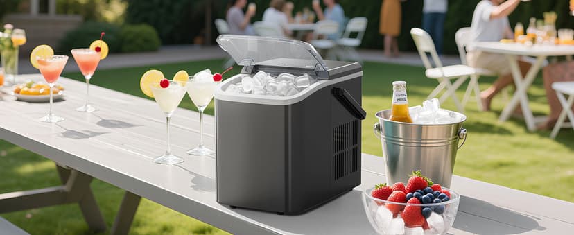 OLIXIS Ice Maker Machine with Handle,26lbs in 24Hrs,9 Ice Cubes in 6 Mins,Auto-Cleaning Portable Ice Maker with Basket and Scoop, Countertop Ice Maker for Home/Kitchen/Camping/RV, Sleek Black