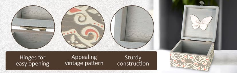 Pavilion 'Simple Spirits Butterfly' 41102 - Wooden Hinged Keepsake Box with Patterned Design and Printed Message for Friends and Loved Ones, Storage for Cosmetic, Trinkets, and Jewelry