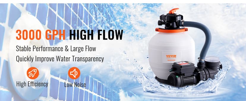 VEVOR 14-inch Sand Filter Pump for Above Ground, Digital Programmer Timer, 3000 GPH, 3/4 HP Pool Pumps System & Filters Combo Set with 6-Way Multi-Port Valve & Strainer Basket, Easy Installation
