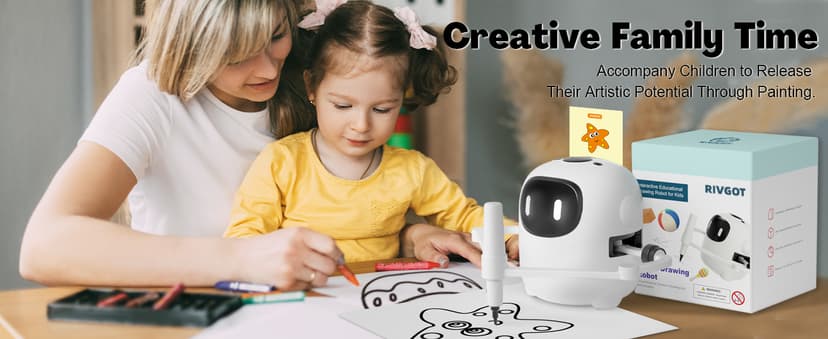 RIVGOT Drawing Robot for Kids with 150 Cards, Voice Interactive Educational Drawing Machine, Montessori Painting Learning Toys for 3 4 5 6 7 8 Year Old Boys Girls Birthday Party B0DPC68W8D