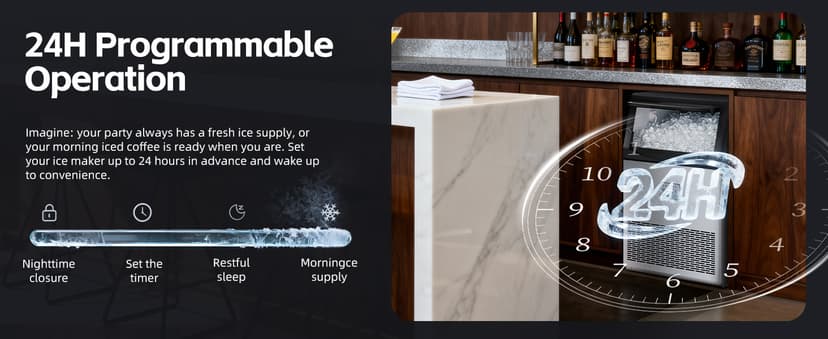 Commercial Ice Maker, 110lbs/24H, 33lbs Large Storage Under Counter Ice Maker for Business, 50 Cubes in 7-14Mins Stainless Steel Ice Machines, Self Cleaning Ice Makers for Cafe Bar Restaurant Home