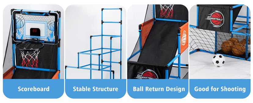 2 in 1 Basketball Arcade Game & Soccer Goal for Kids, Adjustable Kid Basketball Hoop with 6 Balls and Pump, Indoor Outdoor Games for Kid Toys for 3-12 Year Old Kids Birthday Gifts for Boys Girls