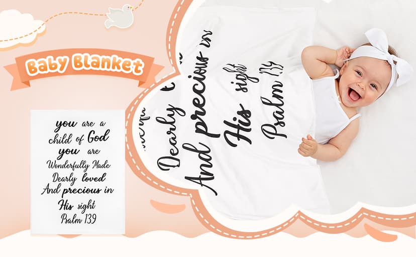 Rtteri Christian Gift for Baby Plush Baby Blanket with Dotted Backing First Communion Gift Baptism Blanket Scripture Swaddle Bible Verse for Newborn Boy Girl Christening Godchild Gift(Pink and White)