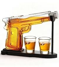 Gifts for Men Dad, 10.1 Oz Whiskey Gun Decanter Set + 2 Bullet Glasses - Unique Birthday Pistol Gift Ideas Daughter Son, Personalized Liquor Dispenser - Scotch Bourbon Vodka, Him, Brother Husband