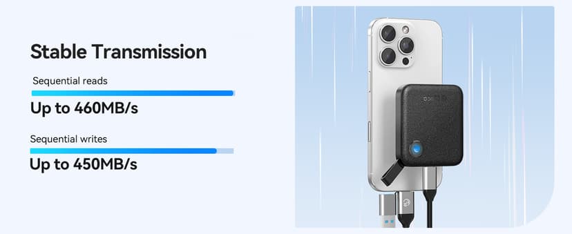 ORICO Portable SSD 256 GB with 2 in 1 USB C Cable, External Solid State Drives, Up to 460MB/s, Status Indicator, Reliable Storage for USB-C Smartphone, Tablet, PC - B5PLUS