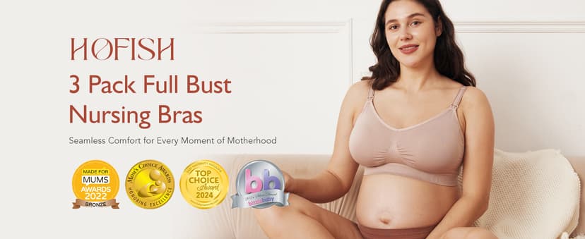 HOFISH 3PACK Full Bust Seamless Nursing Maternity Bras Bralette S-XXL with Extra Bra Extenders & Clips