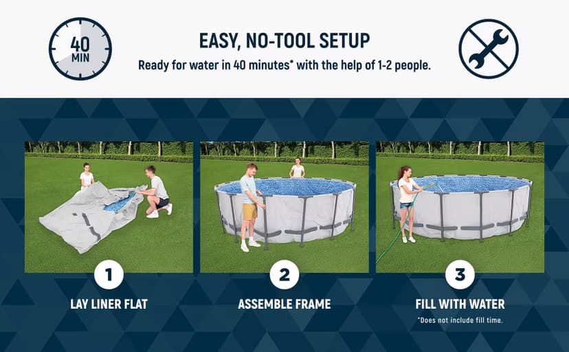 Bestway Steel Pro MAX 15' x 48" Above Ground Pool, Round Metal Frame Outdoor Swimming Pool Set with Filter Pump, Ladder, and Cover, Gray