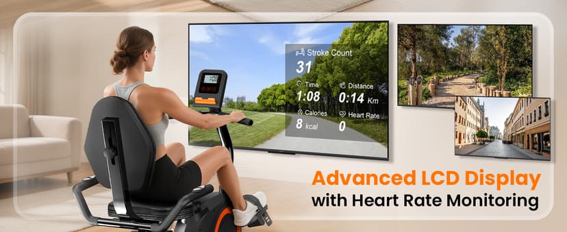 Recumbent Exercise Bike for Home Use, Quiet Recumbent Stationary Bikes for Adults & Seniors, 16-Level Resistance, Adjustable Seat, Supports 400LB, Pulse Sensors & LCD Display