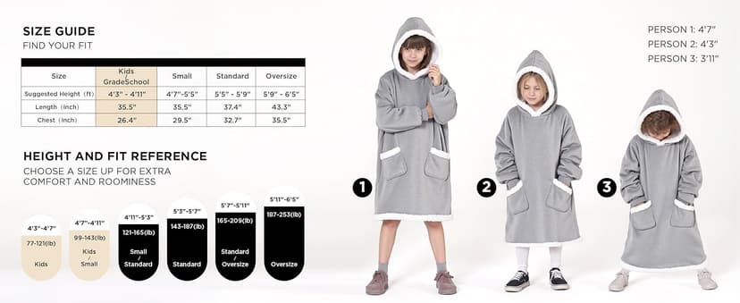 Bedsure Blanket Hoodie, Wearable Blanket for Adults & Kids as Gifts for Women Men, Birthday Gifts for Women Mom Girl Sherpa Oversized Hoodie, Grey, Standard