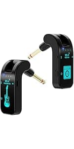 Wireless Guitar System 2.4 GHz with 8 Channels Rechargeable Audio Wireless Guitar Transmitter Receiver for Electric Guitar Bass Electric Wind Instruments,48K/16bit Real-time Transmissio (Black)