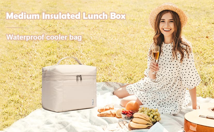 NOL Natural Organic Lifestyle Insulated Lunch Bags for Women Cooler Bag Lightweight Nylon Waterproof Lunch Box For Work(Medium, Cream