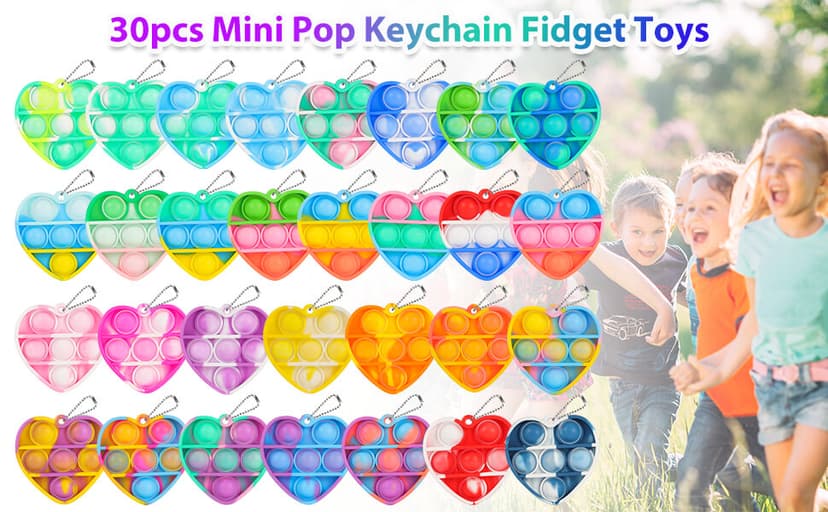 Valentines Day Gifts for Kids Classroom Prizes Student Mini Pop Keychain It Small Fidgets Birthday Goodie Bag Stuffers Filler Heart Pop Fidget Toys Bulk Its Valentine Party Favors for Kids 30 Pack B0BJNQMM9T