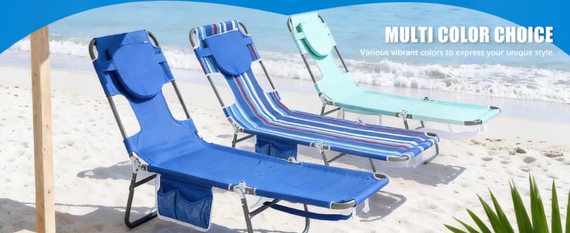SUNNYFEEL Beach Lounge Chair, Reclining Beach Chairs Lay Flat, Sun Face Down Tanning Chair, Folding Camping Chairs Portable Camp Cot with Backpack Straps for Outdoor/Picnic/Lawn