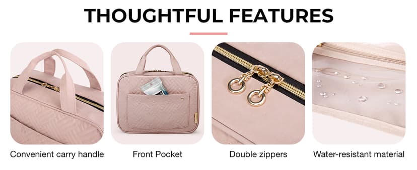 BAGSMART Large Toiletry Bag Travel Bag with Hanging Hook, Water-resistant Makeup Cosmetic Bag Travel Organizer for Accessories, Shampoo, Full Sized Container, Toiletries