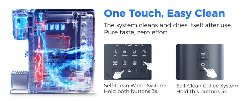 3-in-1 Water Dispenser with Ice Maker - Coffee Maker Countertop Bullet Ice Maker with 12H Timer, Hot/Cold/Warm Adjustable Volume Water, K-Cup® Ground Coffee Brewer for Home Office Studio Gift