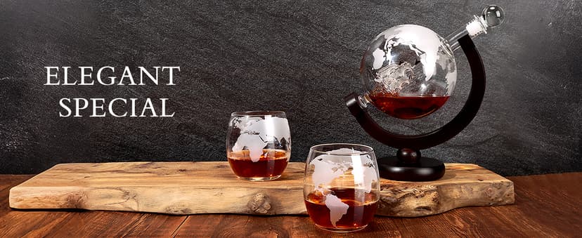 Whiskey Decanter Sets for Men, Whiskey Decanter Globe Set with 2 Etched Globe Whisky Glasses for Liquor, Bourbon, Cocktails, Vodka, Scotch liquor decanter Sets - 850ml