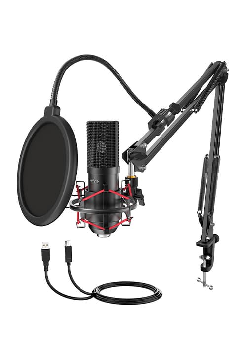 FIFINE Studio Condenser USB Microphone Computer PC Microphone Kit with Adjustable Boom Arm Stand Shock Mount for Instruments Voice Overs Recording Podcasting YouTube Vocal Gaming Streaming-T669
