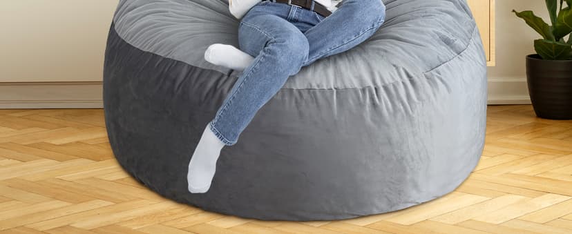 SHOUREN 3 Ft Bean Bag Chair,Memory Foam Bean Bag Chairs for Adults,Bean Bag Sofa for Living Room,Beanbag with Filler Included,Soft Velvet Fabric,Pull-Handle - 3 Foot,Dark Grey