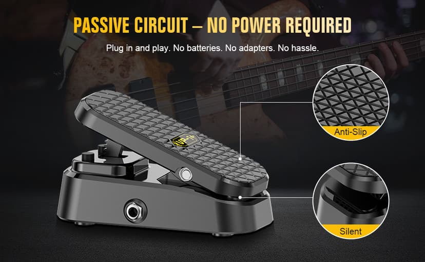 Volume Expression Pedal for Electric Guitar – Dual-Function Passive Foot Controller, No Power Required, Silent Operation, Non-Slip Design, 1/4” Input/Output for Effects and Pedalboards