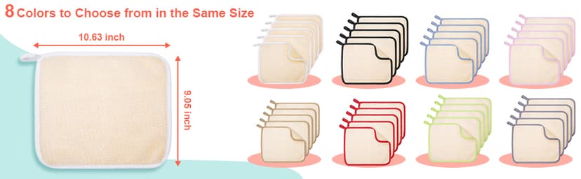 Tatuo 5 Pcs Exfoliating Face and Body Wash Cloths Towel Weave Bath Exfoliating Scrub Massage Bath Cloth for Women and Men, 10.63 x 9.05 Inch (White, Pink, Blue, Gray, Black Edge)