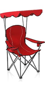 ALPHA CAMP Heavy Duty Canopy Camping Chair, 350 lbs Capacity Oversized Folding Chair with Adjustable Sunshade, Portable Sunshade Chair with Cup Holder for Beach, Fishing, Outdoor, Red