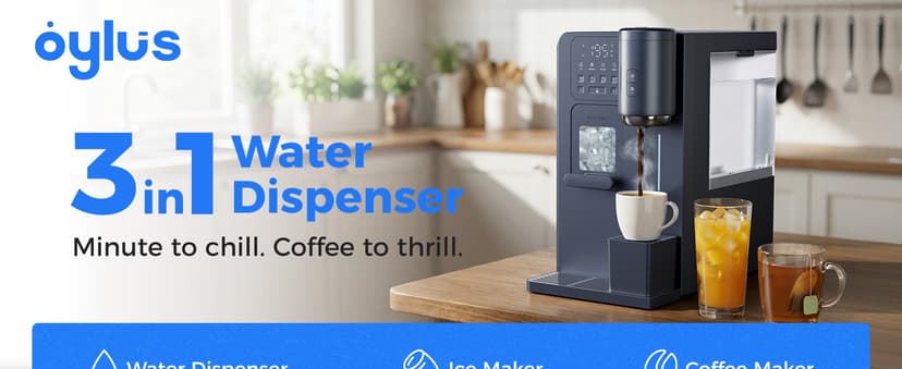 3-in-1 Water Dispenser with Ice Maker - Coffee Maker Countertop Bullet Ice Maker with 12H Timer, Hot/Cold/Warm Adjustable Volume Water, K-Cup® Ground Coffee Brewer for Home Office Studio Gift