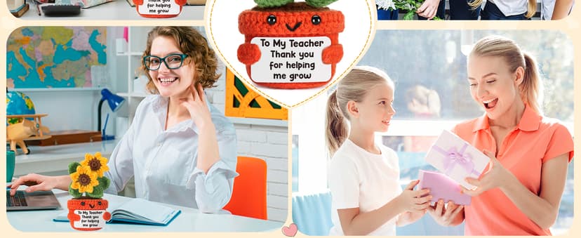 Help Me Grow Teachers Day Graduation Small Handmade Crochet Sunflower Last Day of School Valentines Easter Gift for Teacher Teacher Back to School Christmas Appreciation Gifts Thank You Teacher B0F21M6HP4