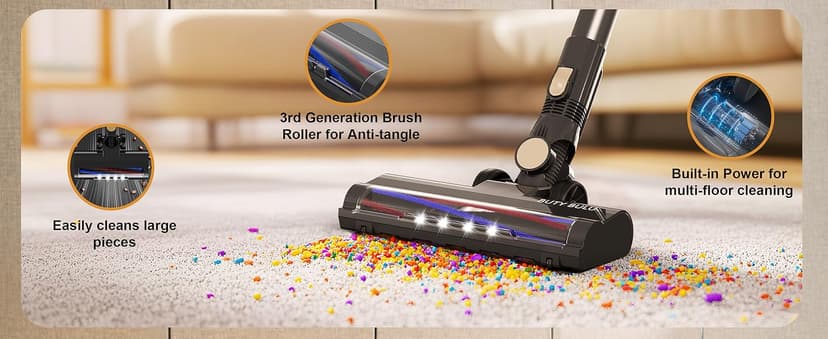 BUTY BULU Cordless Stick Vacuum Cleaner, 30KPa Handheld 2200mAh Rechargeable Battery Lightweight Small Vac Electirc Broom, 40Mins Runtime for Home Hard Floor Carpet Pet Hair Cleaning, LED Screen