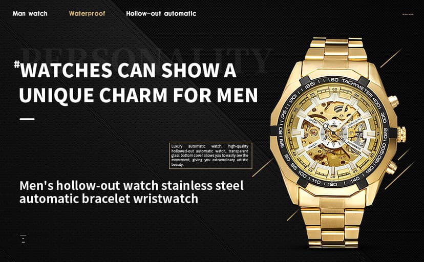 FANMIS Classic Mens Skeleton Automatic Mechanical Watches Luxury Carving Flower Craft Watch with Stainless Steel Waterproof Bracelet Wrist Watch