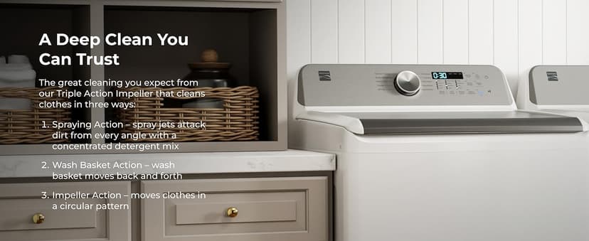 Kenmore 4.5 cu. ft. Top Load Washer with Triple Action Impeller for Tough Dirt & Stains - Reduce Laundry Time with Accela Wash & Express Wash - LED - White