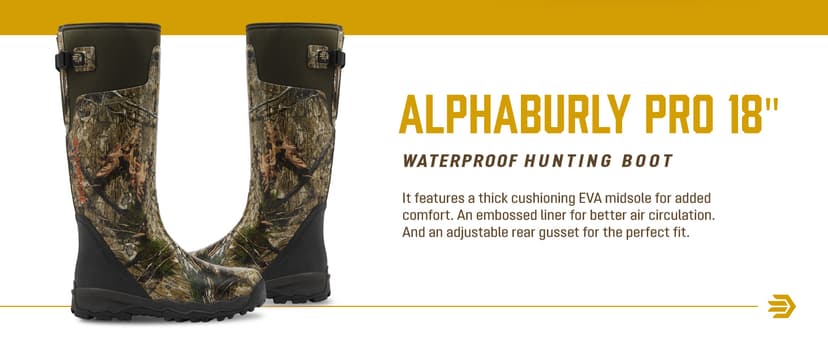 LaCrosse Alphaburly Pro 18" Hunting Boots for Men Featuring Waterproof Rubber, Adjustable Gusset, and EVA Footbed